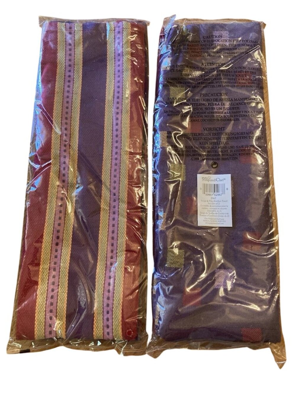 Retired The Pampered Chef stripes &Tiles Kitchen Towels Set of 2 - 100% Cotton